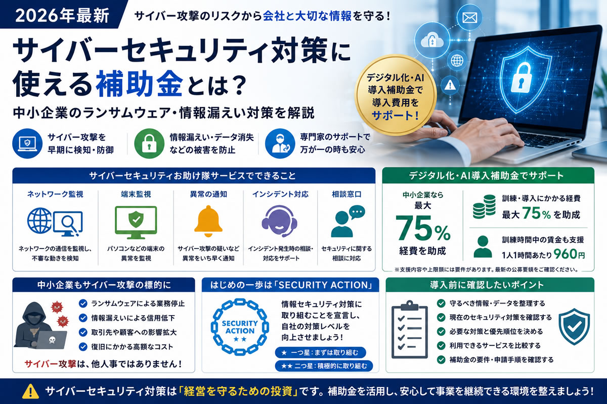 【2026年最新】サイバーセキュリティ対策に使える補助金とは？中小企業のランサムウェア・情報漏えい対策を解説