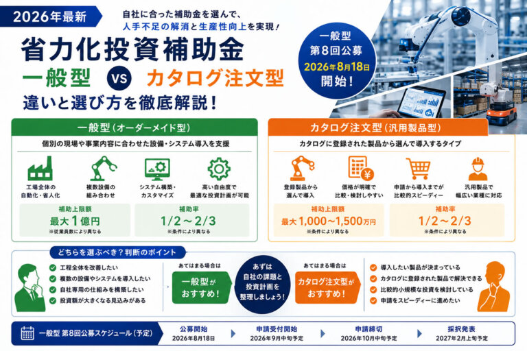 【2026年最新】省力化投資補助金「一般型」と「カタログ注文型」の違い｜どちらを選ぶべき？