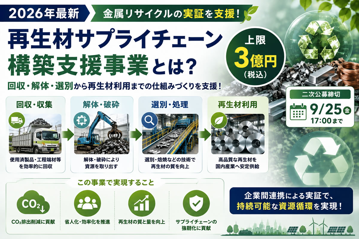 【2026年最新】再生材・金属リサイクルの実証に最大3億円！サプライチェーン構築支援事業を解説