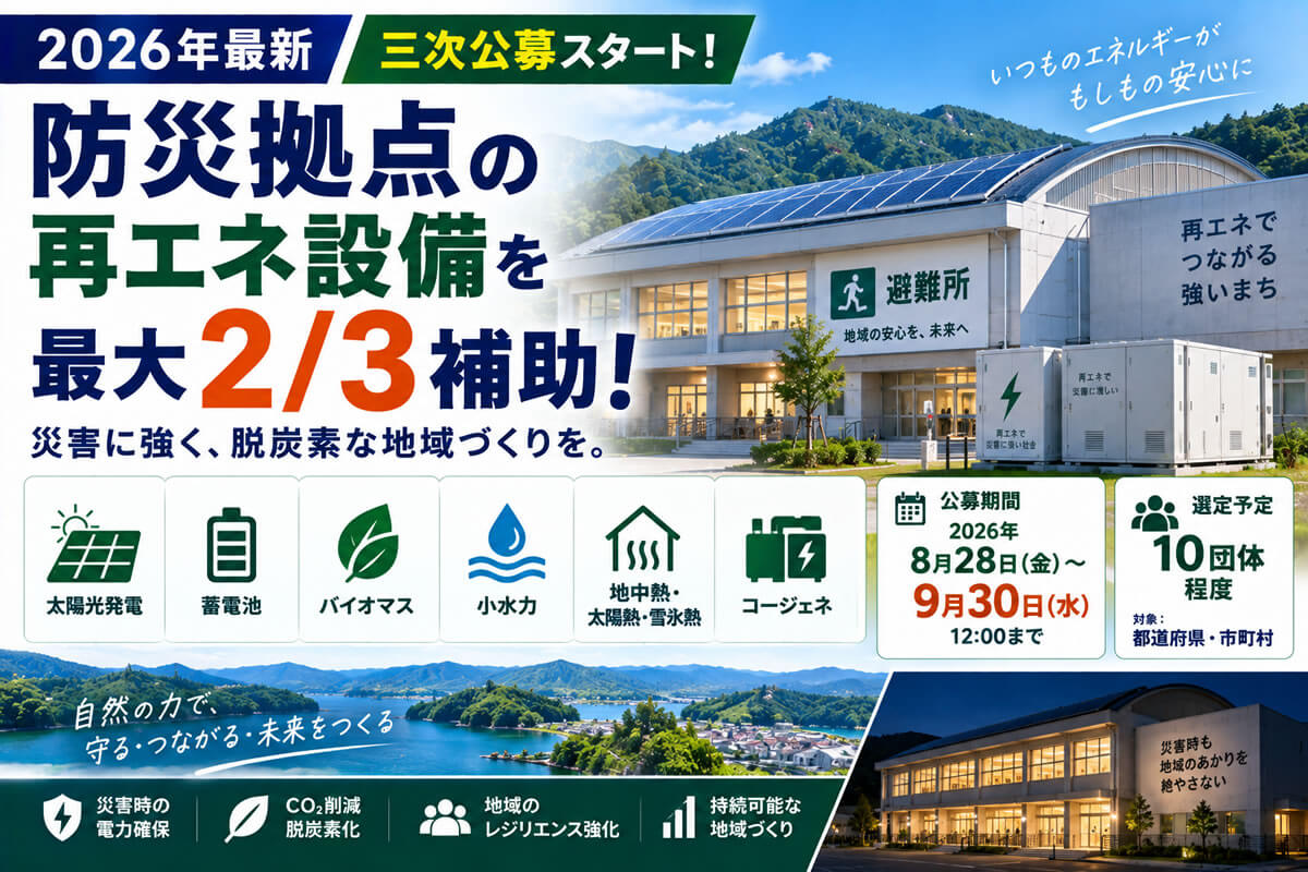 【2026年最新】避難所・防災拠点の再エネ設備を最大2/3補助！「地域レジリエンス」三次公募を解説