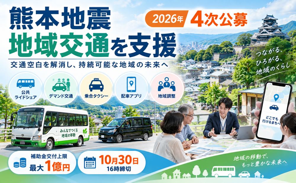 【2026年最新】熊本地震で生じた「交通空白」を最大1億円支援！4次公募を解説